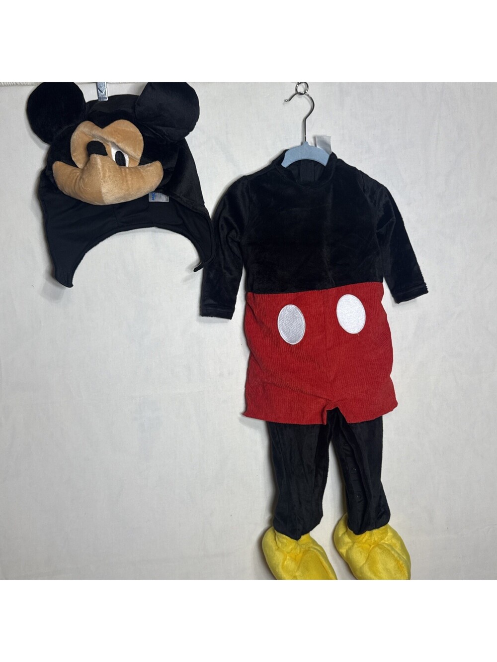 Disney Mickey Mouse Infant Plush Halloween Costume Jumpsuit Hood Shoes 6-12M